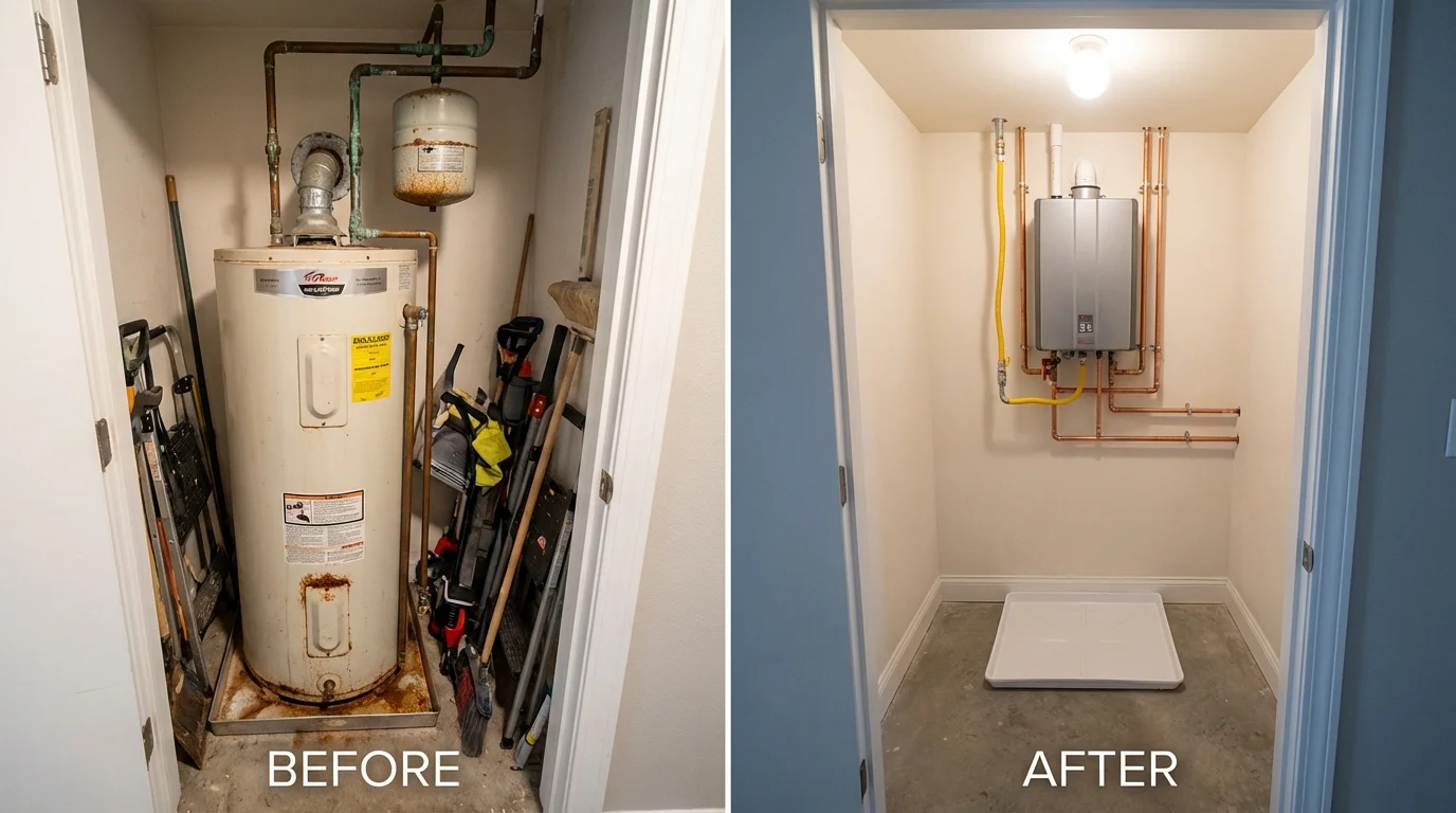 Tank water heater versus wall-mounted tankless unit comparison for Delano, CA homeowners