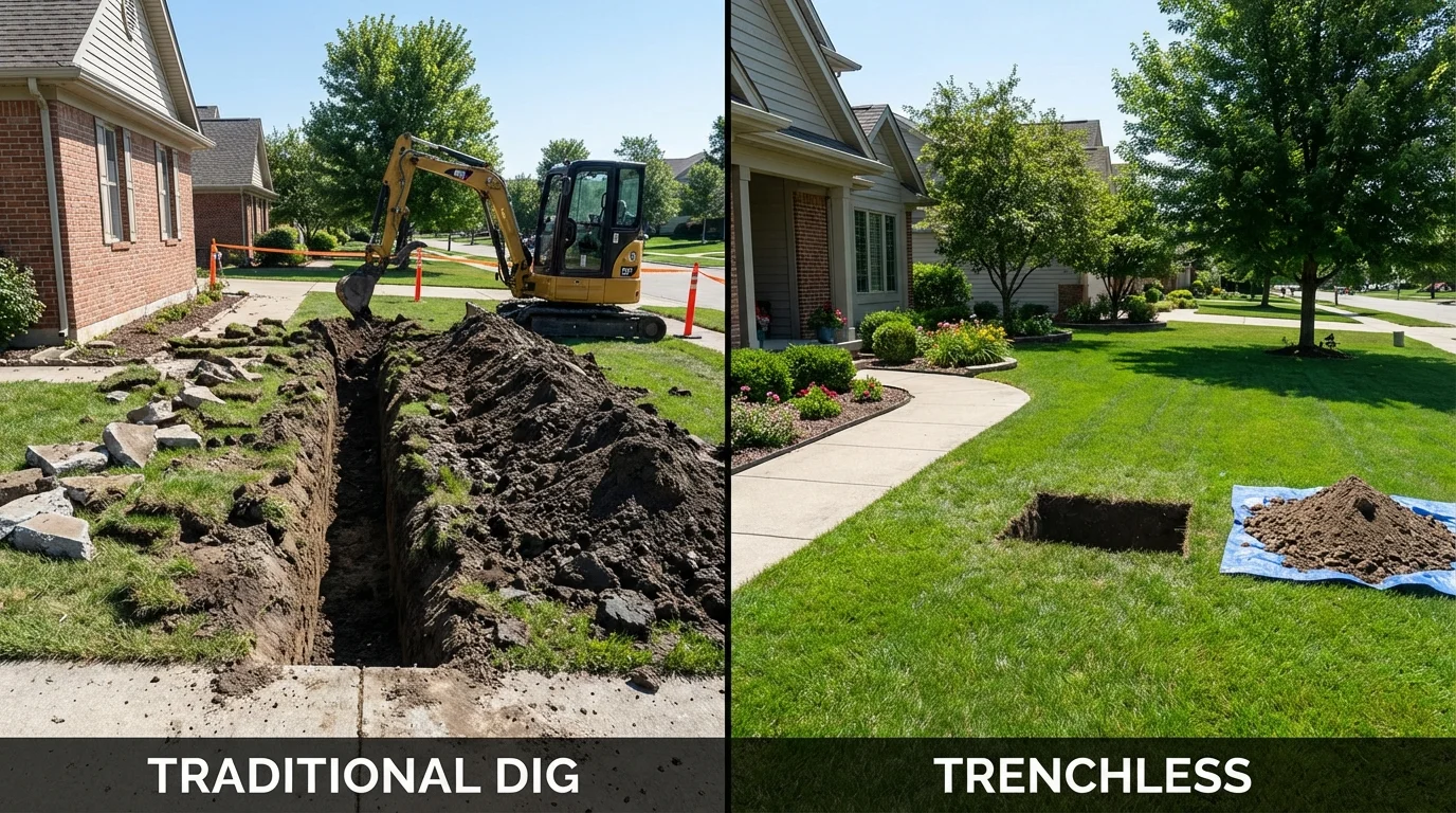 Trenchless sewer repair with minimal yard damage versus traditional excavation in Delano, CA